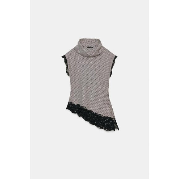 ZARA HOUNDSTOOTH LACE TOP - Picture 7 of 9